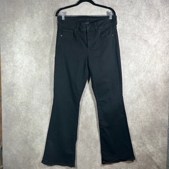 American Eagle Kick Boot Jeans Womens 12 Black Denim Stretch Mid Rise Everyday - Picture 1 of 14